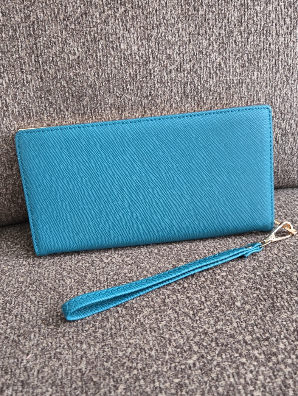 Wristlet Clutch in Teal With Gold Hardware